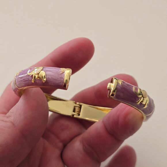 JTF Elephant Palm Tree Bangle Bracelet Gold Purple Pink Enamel - Picture 9 of 10